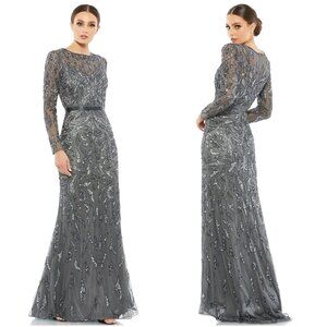 Mac Duggal Mother of the Bride Sequins Long Formal Dress 5124 Charcoal Gray NWT